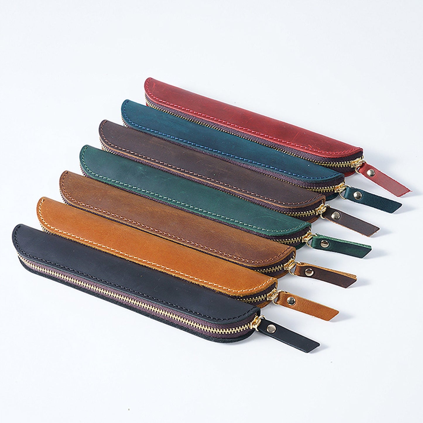 Retro Simple Leather Cowhide Zipper Mini Pencil Case