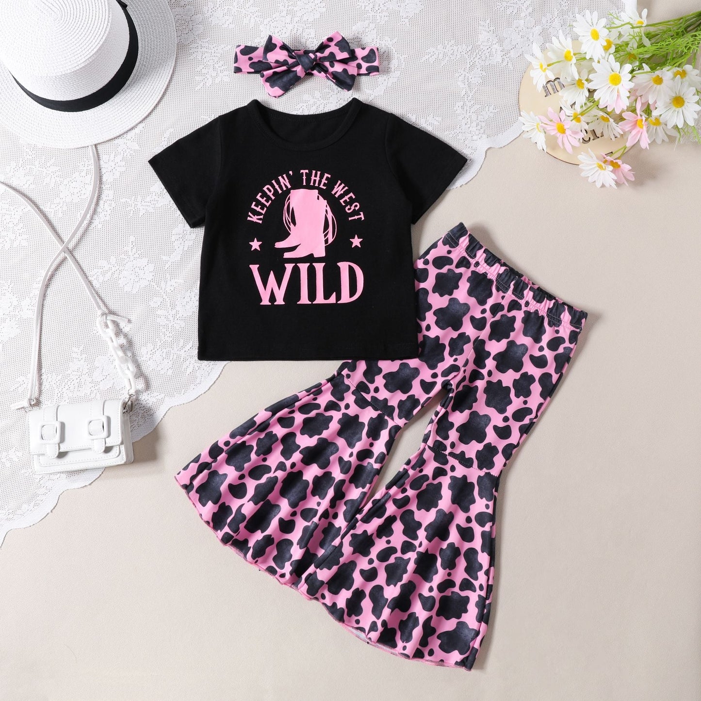 Summer Western Cotton T-shirts and Flared Pants Children's Sets