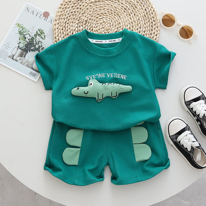 Baby Cotton Three-dimensional Printed Casual Shorts Set