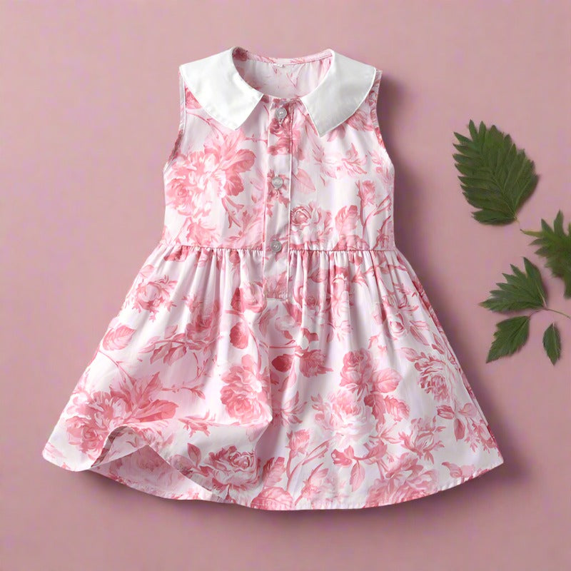 Children's Cotton Sleeveless Floral Doll Neck Dresses