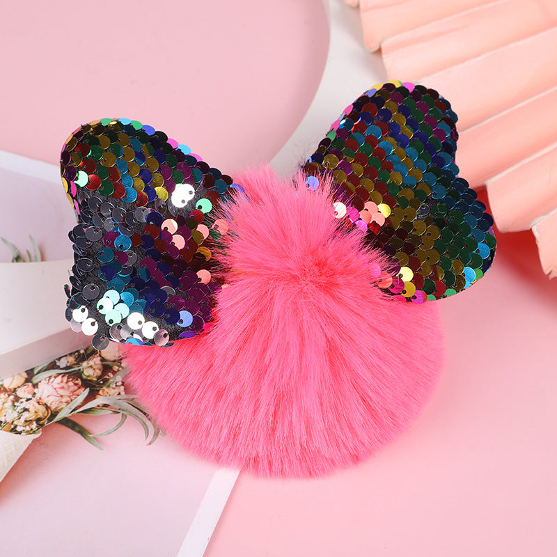 Color Sequin Bow Hair Ball Keychain
