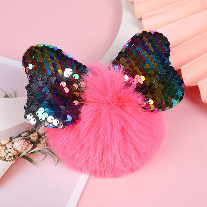 Color Sequin Bow Hair Ball Keychain