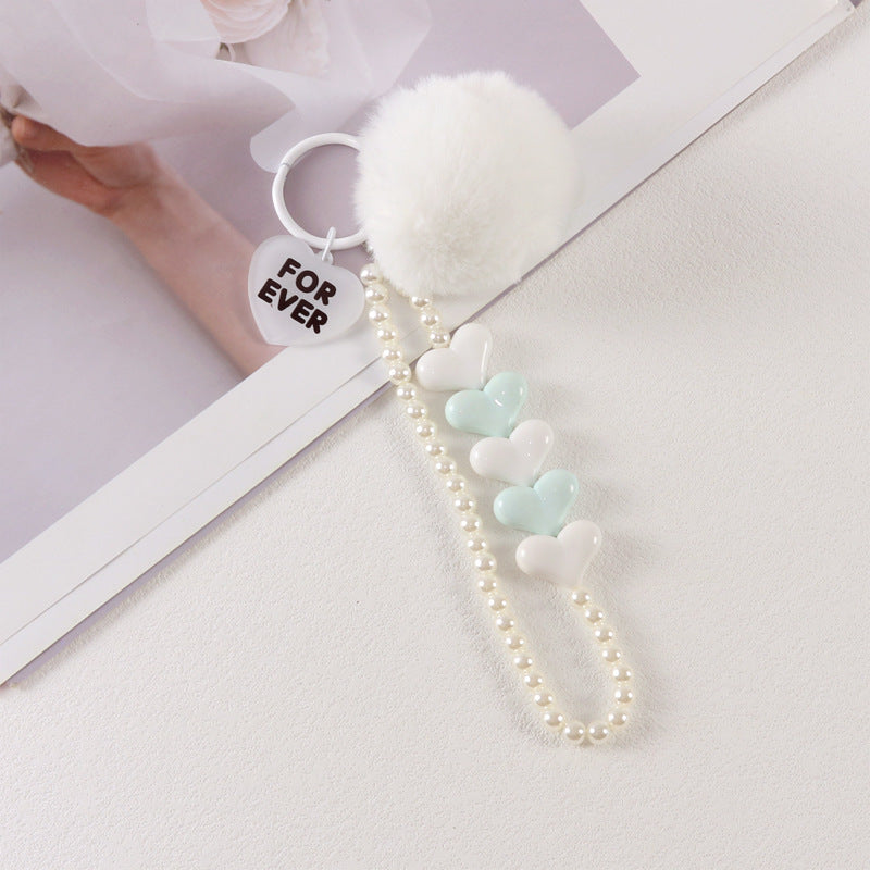 Colorful Love Fur Ball Beaded Keychain