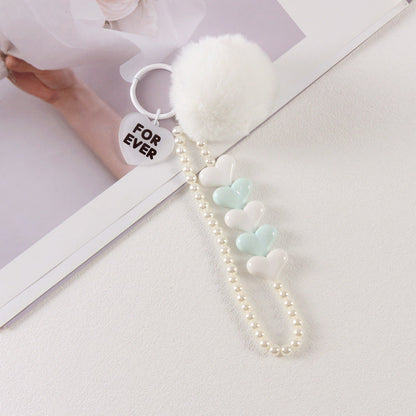 Colorful Love Fur Ball Beaded Keychain