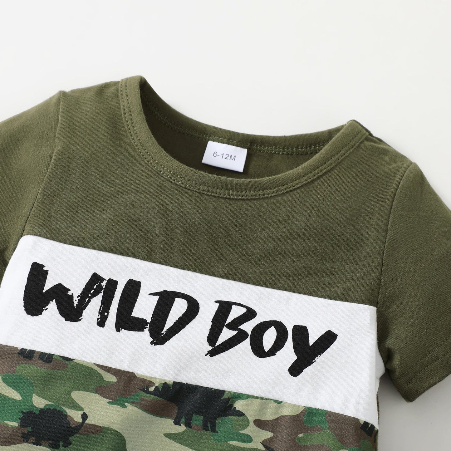 Cotton Camouflage Letter Print Short Sleeve Top Solid Color Shorts