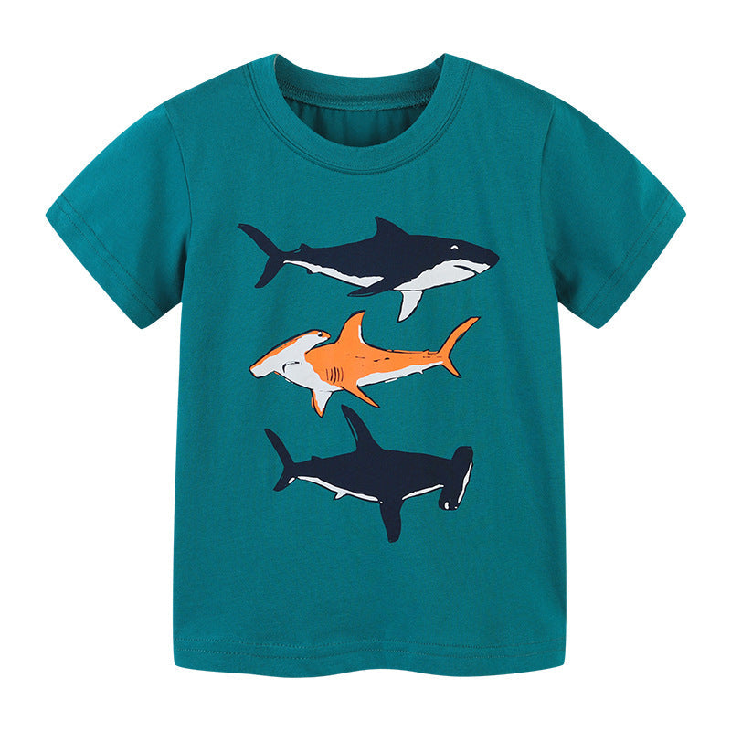 Children's T-shirt knitted cotton children's cartoon printed round neck T-shirt
