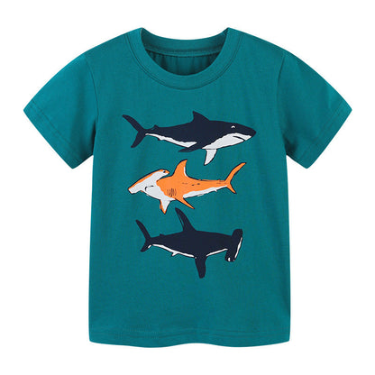 Children's T-shirt knitted cotton children's cartoon printed round neck T-shirt