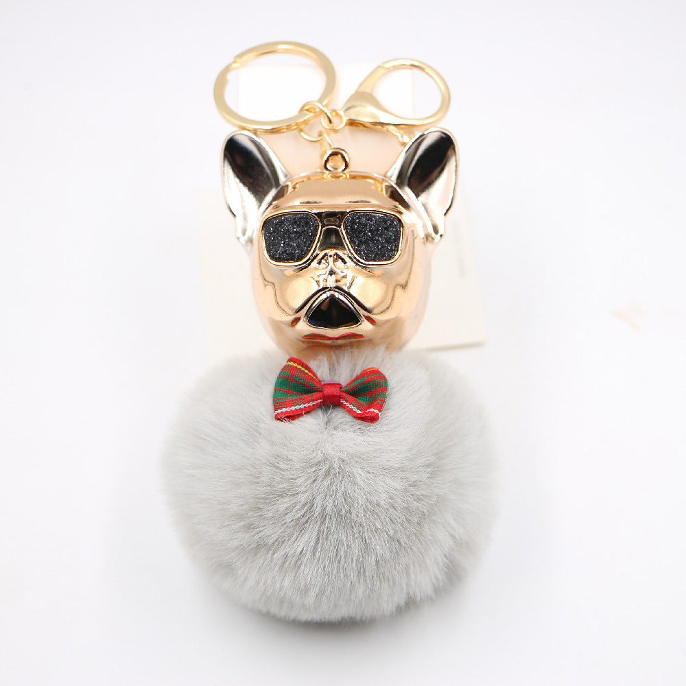 New Creative Sunglasses French Dou Plush Ball Keychain