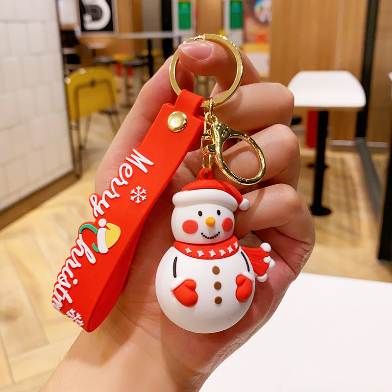 Christmas Cartoon PVC Soft Rubber Elk Snowman Keychain