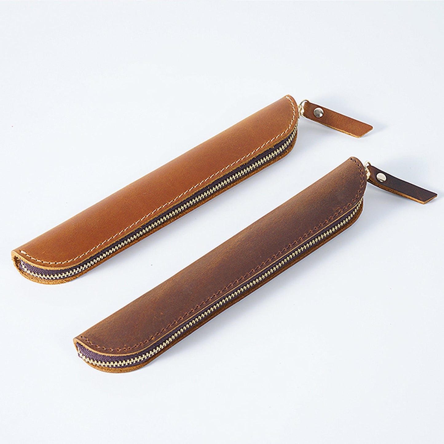 Retro Simple Leather Cowhide Zipper Mini Pencil Case