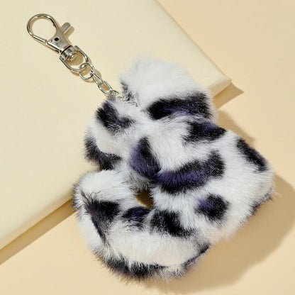 Leopard Patterned Kitten Fur Ball Keychain