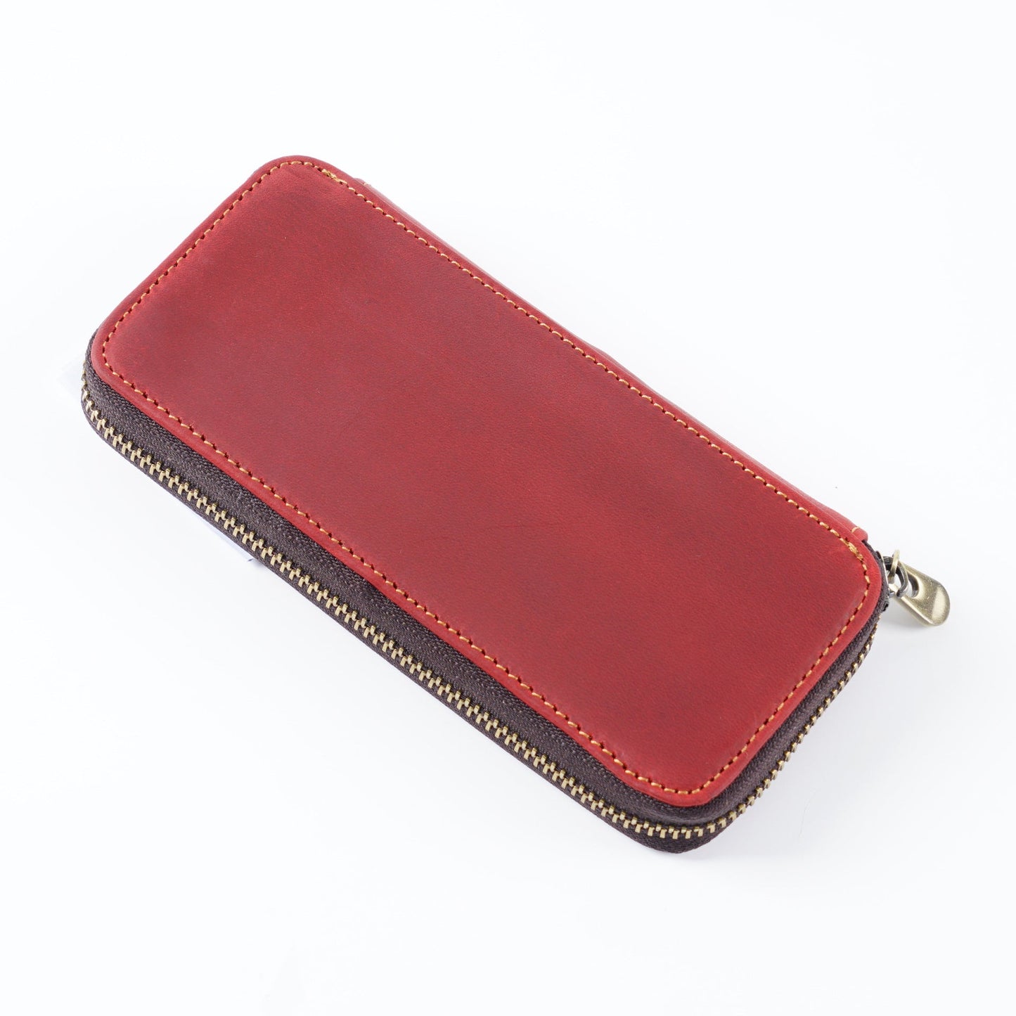 Top Layer Cowhide Crazy Horse Leather Square Zipper Pencil Case