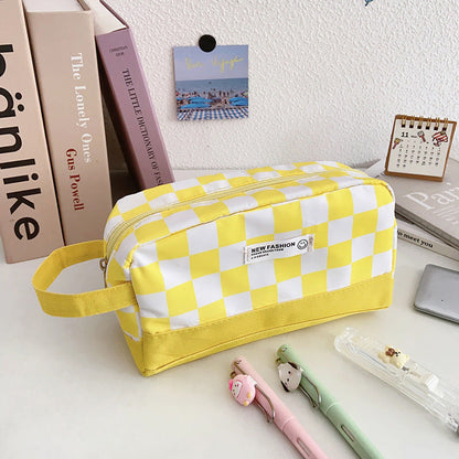 Creative Canvas Contrasting Color Checkerboard Pencil Case