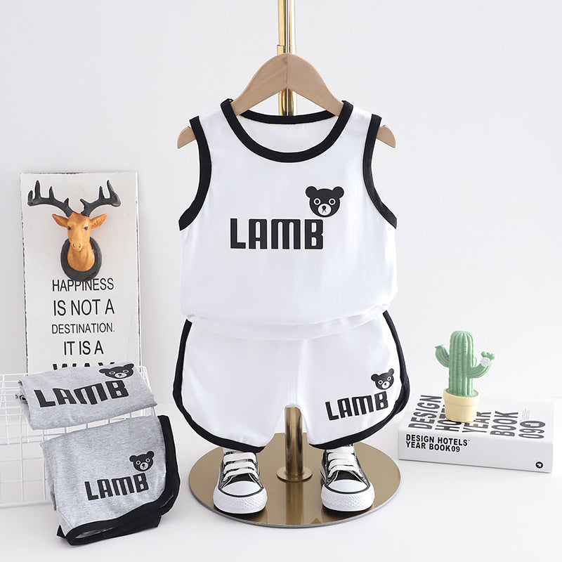 Wholesale 2023 Kids Summer Letter Print Thin Sports Two-Piece Set