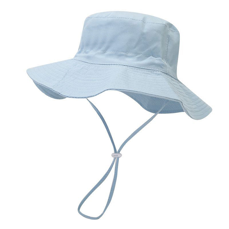 Cotton Solid Color Kids Bucket Hat with Windproof Rope