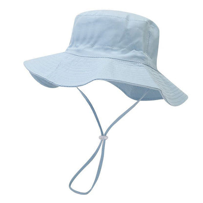 Cotton Solid Color Kids Bucket Hat with Windproof Rope