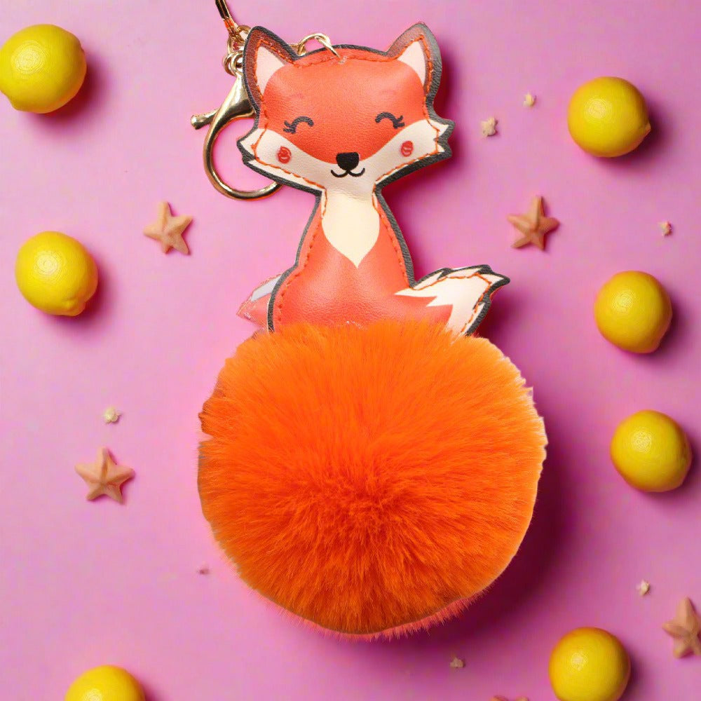 Leather Cute Fox Plush Pom Pom Hanging Ornaments