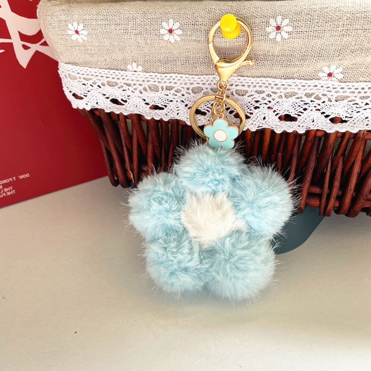 Cherry Blossom Fur Ball Car Keychains