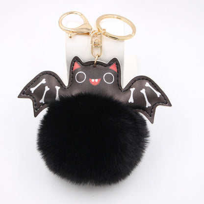Halloween PU Leather Bat Fur Ball Keychain