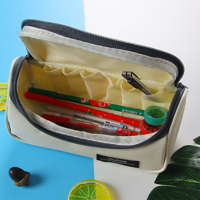 Large Capacity Double Zipper Oxford Cloth Pencil Case
