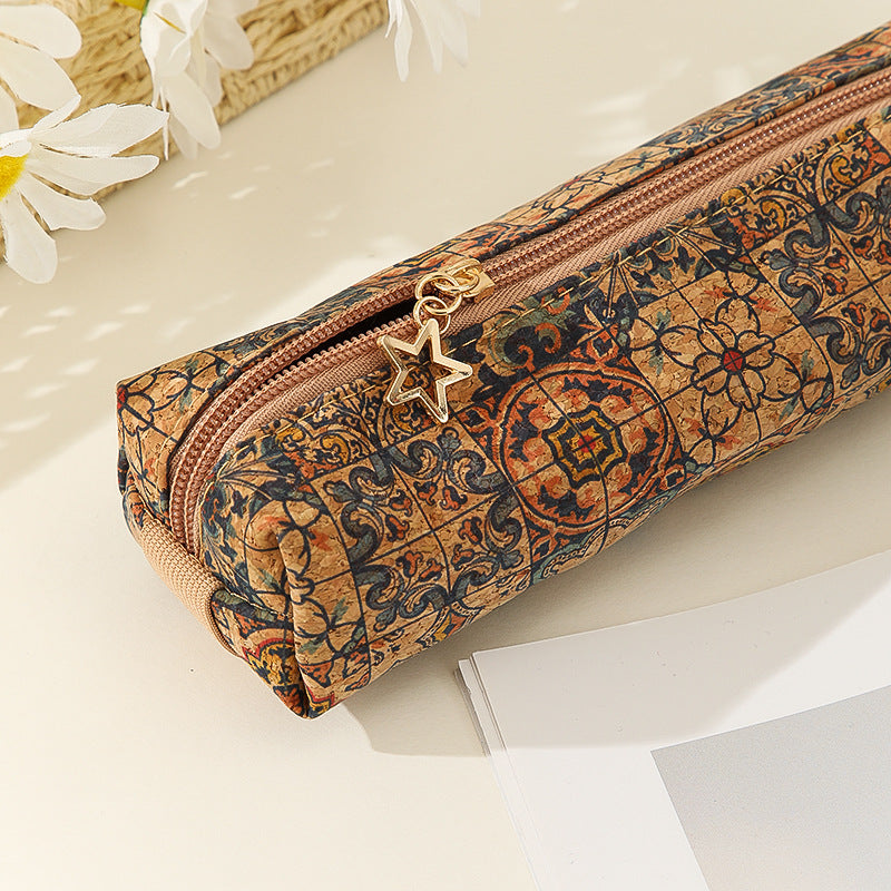 Retro Patterned Leather Large Capacity Pencil Case