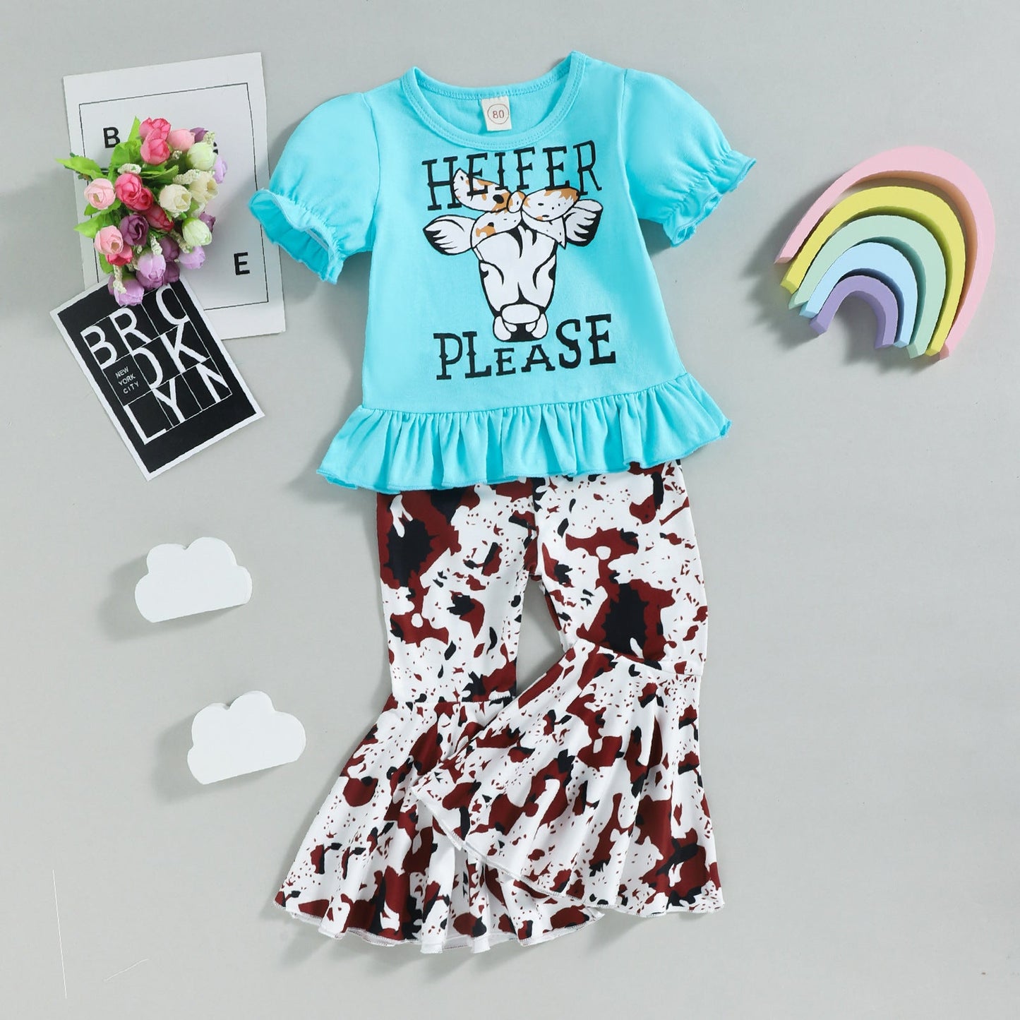 Children's Leopard Print Cotton Flared Pants Two-piece Set
