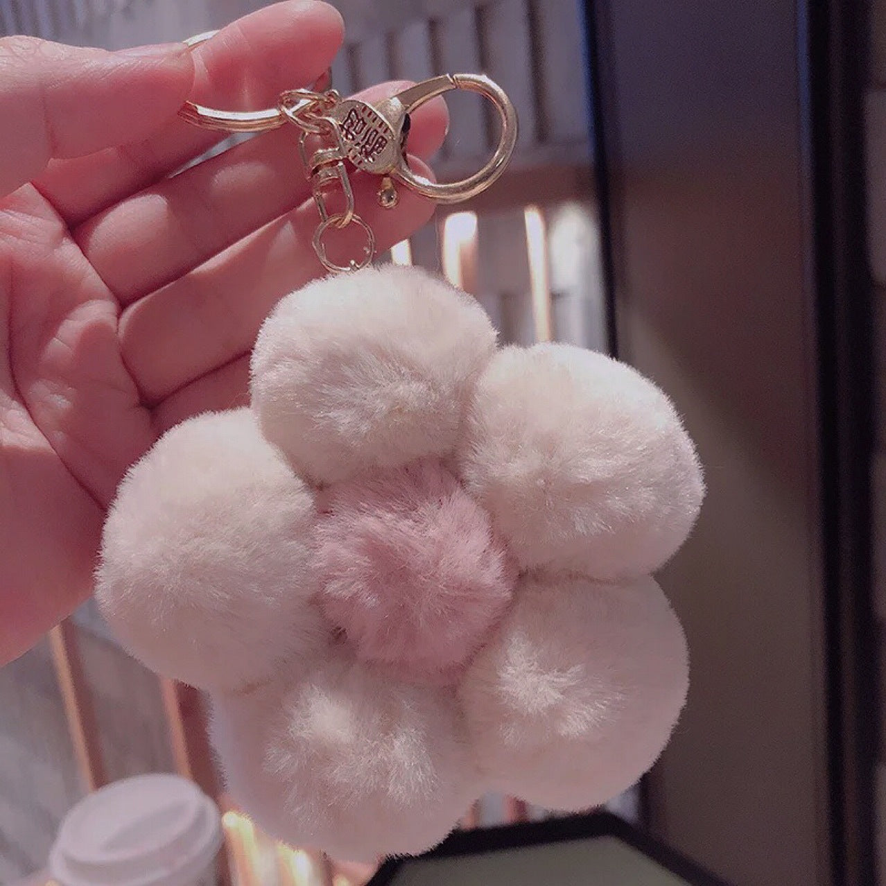 Plush Flower Ball Keychains