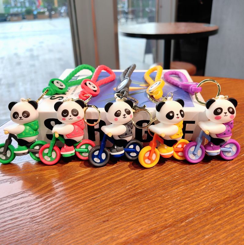 Cartoon Cycling Panda PVC Keychain Cute Keychain