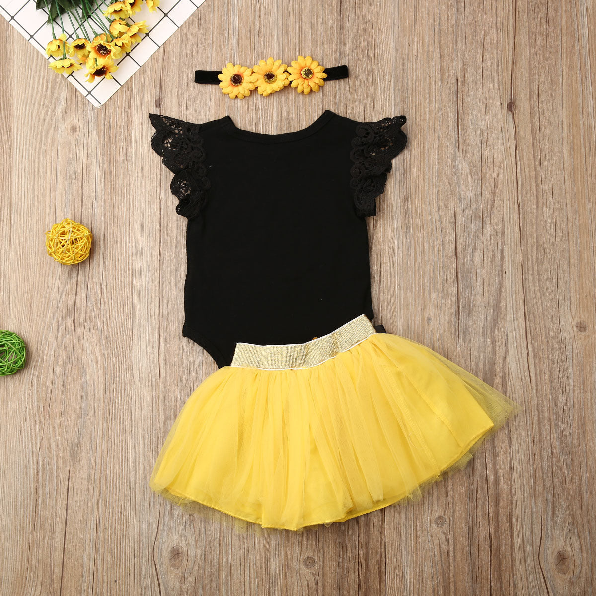 Baby Little Black Bow Gauze Dress Three-piece set