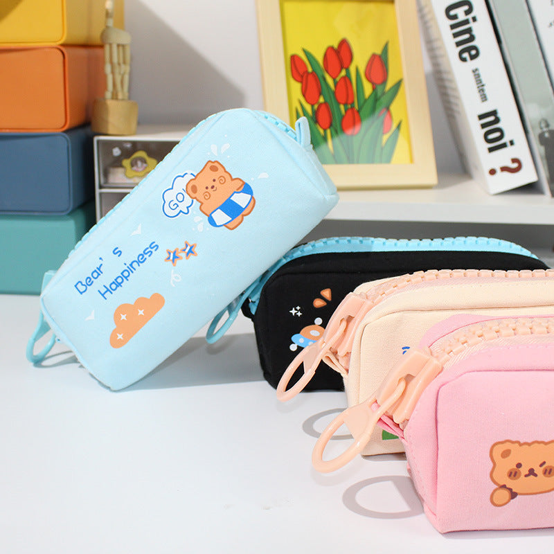 Large Zipper and Large Capacity Cute Canvas Pen Bags