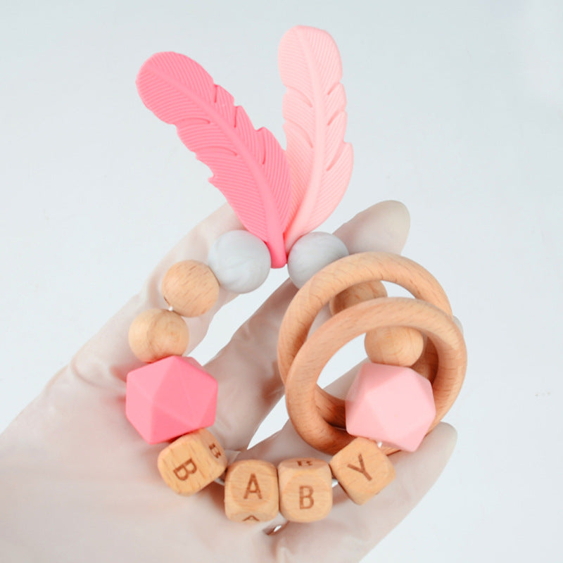 Baby Wooden Teether Bracelet Rattle Silicone Bead Micro Stick TOY