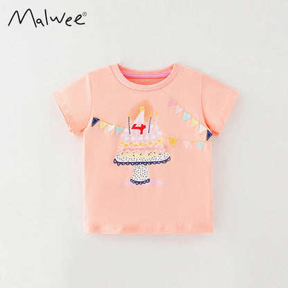 Girls' cartoon cotton short sleeve round neck girls' T-shirt