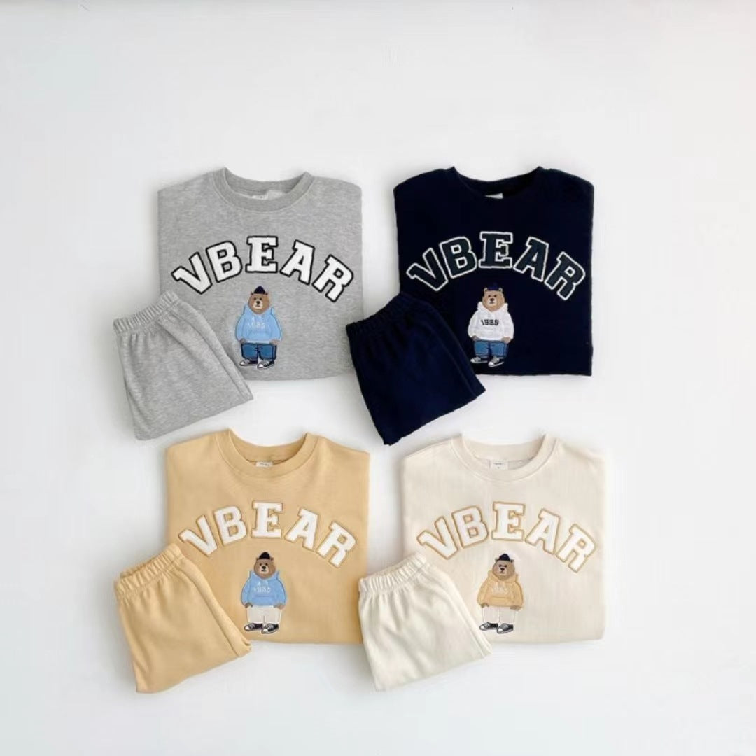 Cotton Children's Baby Bear Pullover Sweatpants Two-piece Set