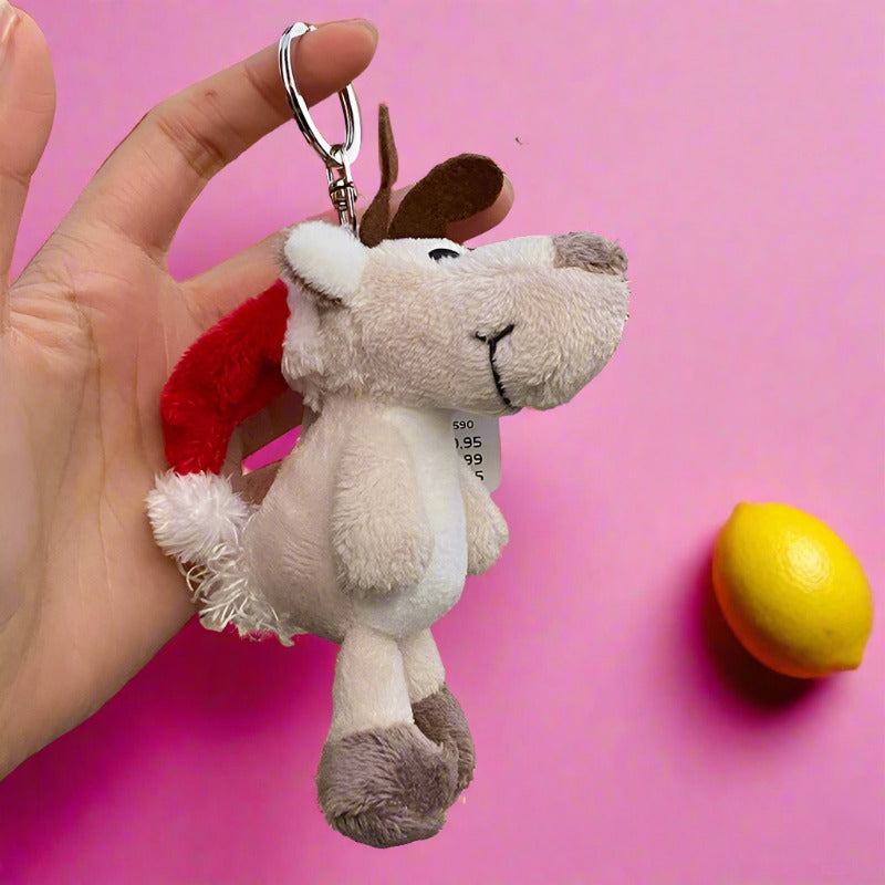 Red Hat Christmas Elk Plush Toy Keychain