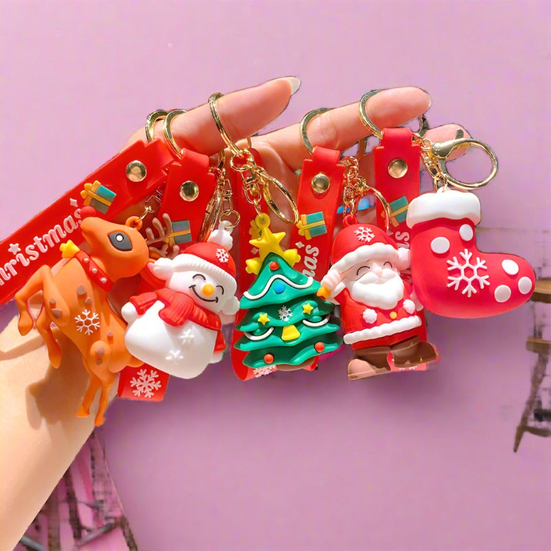 Cartoon Cute Santa Claus Christmas Tree PVC Soft Keychain