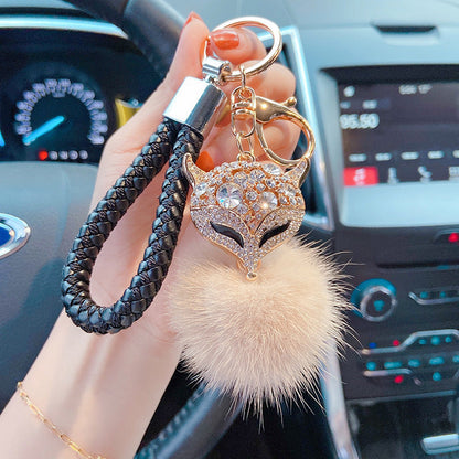 Mink Fur with Diamonds Crystal Fox Head Keychains