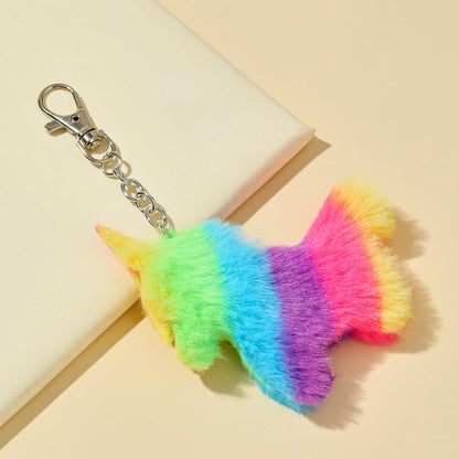 Rainbow Stripe Unicorn Plush Keychain