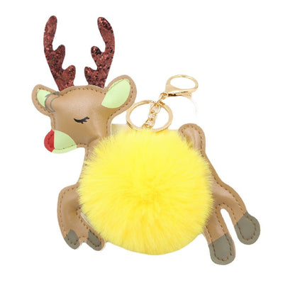 Christmas Deer Plush Ball Keychain