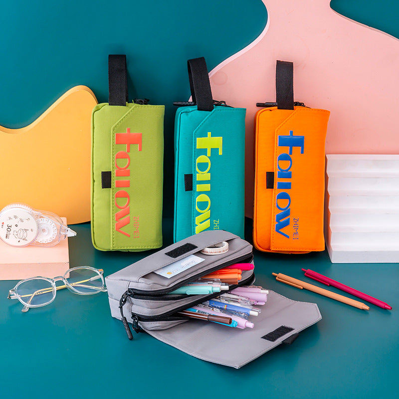Simple Large Capacity Solid Color Canvas Pencil Case