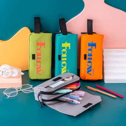 Simple Large Capacity Solid Color Canvas Pencil Case