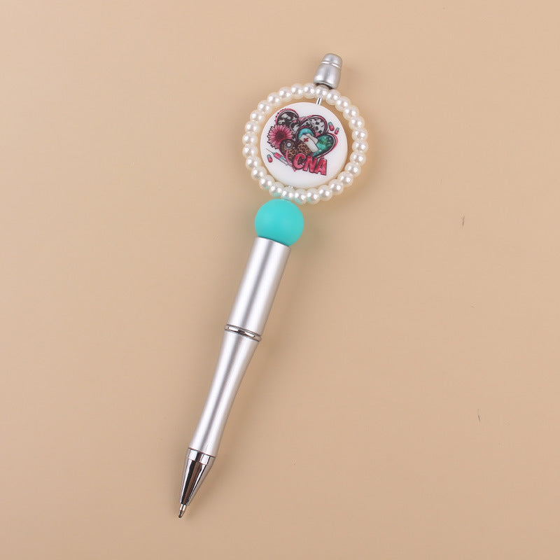 Cartoon Round Print Beaded Gold Silver Plastic Ballpoint