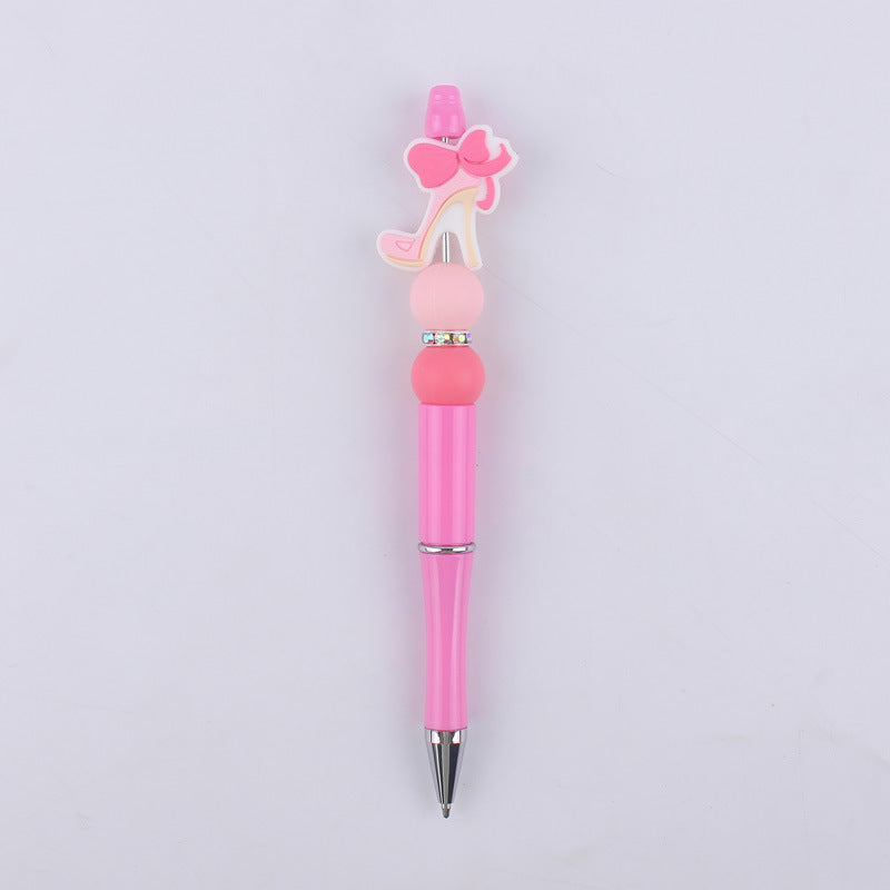 Pink Girls Silicone Beads Beaded Ballpoint Pen