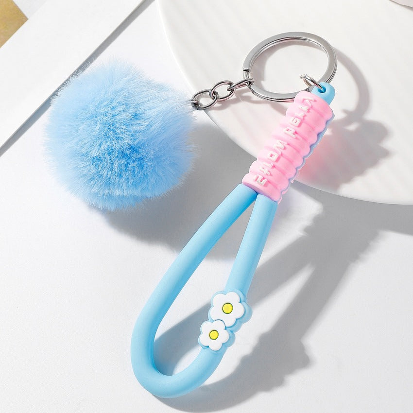 Soft Rubber Flower Ball Keychain