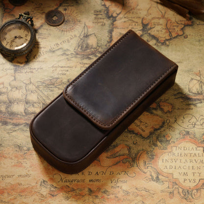 Genuine Leather Handmade Magnetic Drawer Pen Bag