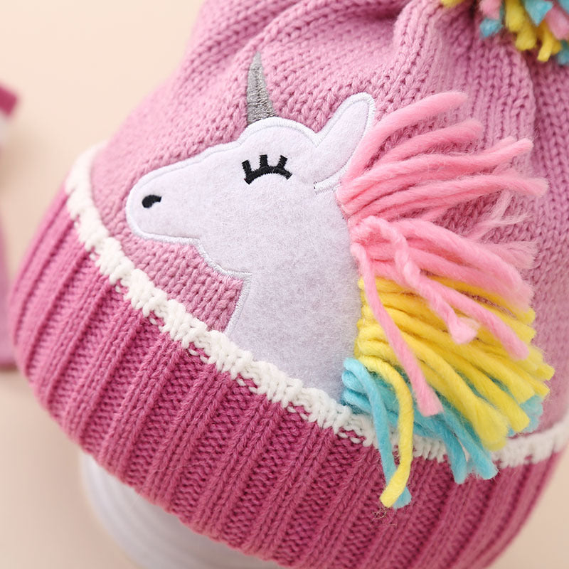 Wholesale Children's Cartoon Unicorn Knitted Hat Gloves Winter Set