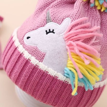Wholesale Children's Cartoon Unicorn Knitted Hat Gloves Winter Set