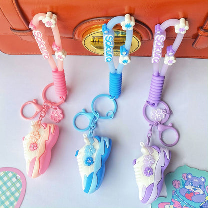 Cartoon Cherry Blossom Rabbit Running Shoes Keychains