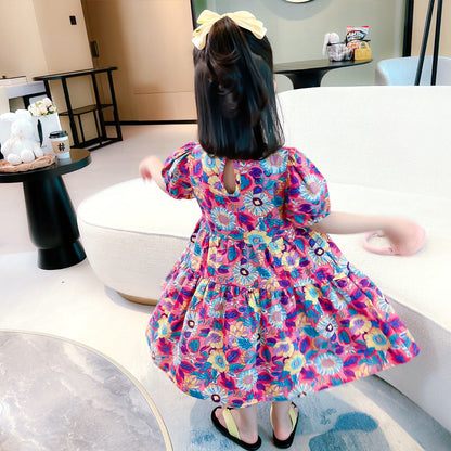 Girls Summer Floral Short Sleeve Dress