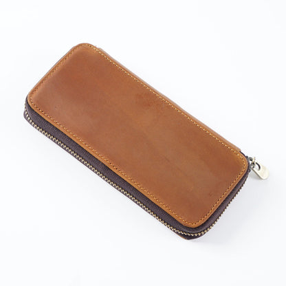 Top Layer Cowhide Crazy Horse Leather Square Zipper Pencil Case