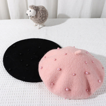 Wholesale Autumn and Winter Pearl Children's Beret Pearl Hat